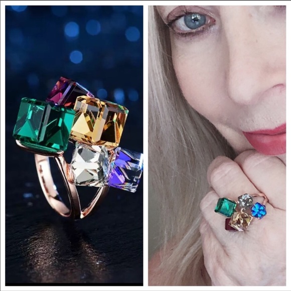 RESTOCKED Austrian crystal cubed Art Deco ring - Picture 2 of 8